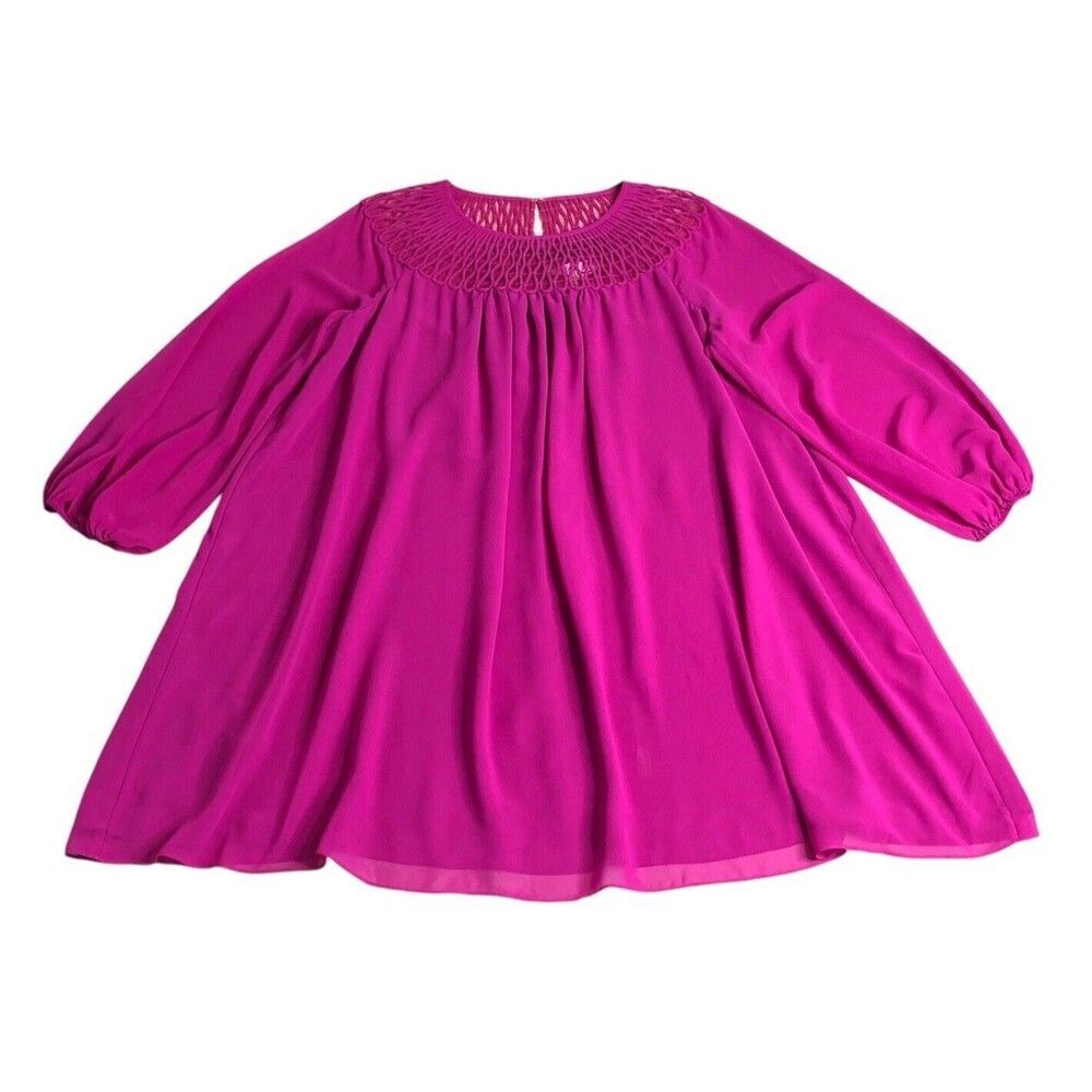 Trina Turk Fuchsia Smocked Yoke Swing Dress